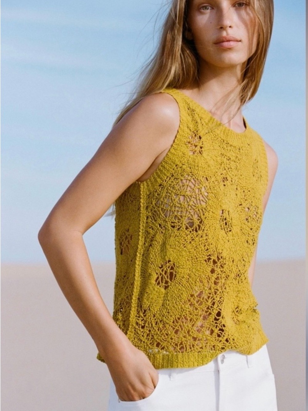 ZARA New Sleeveless Crochet Top in Mustard NWT